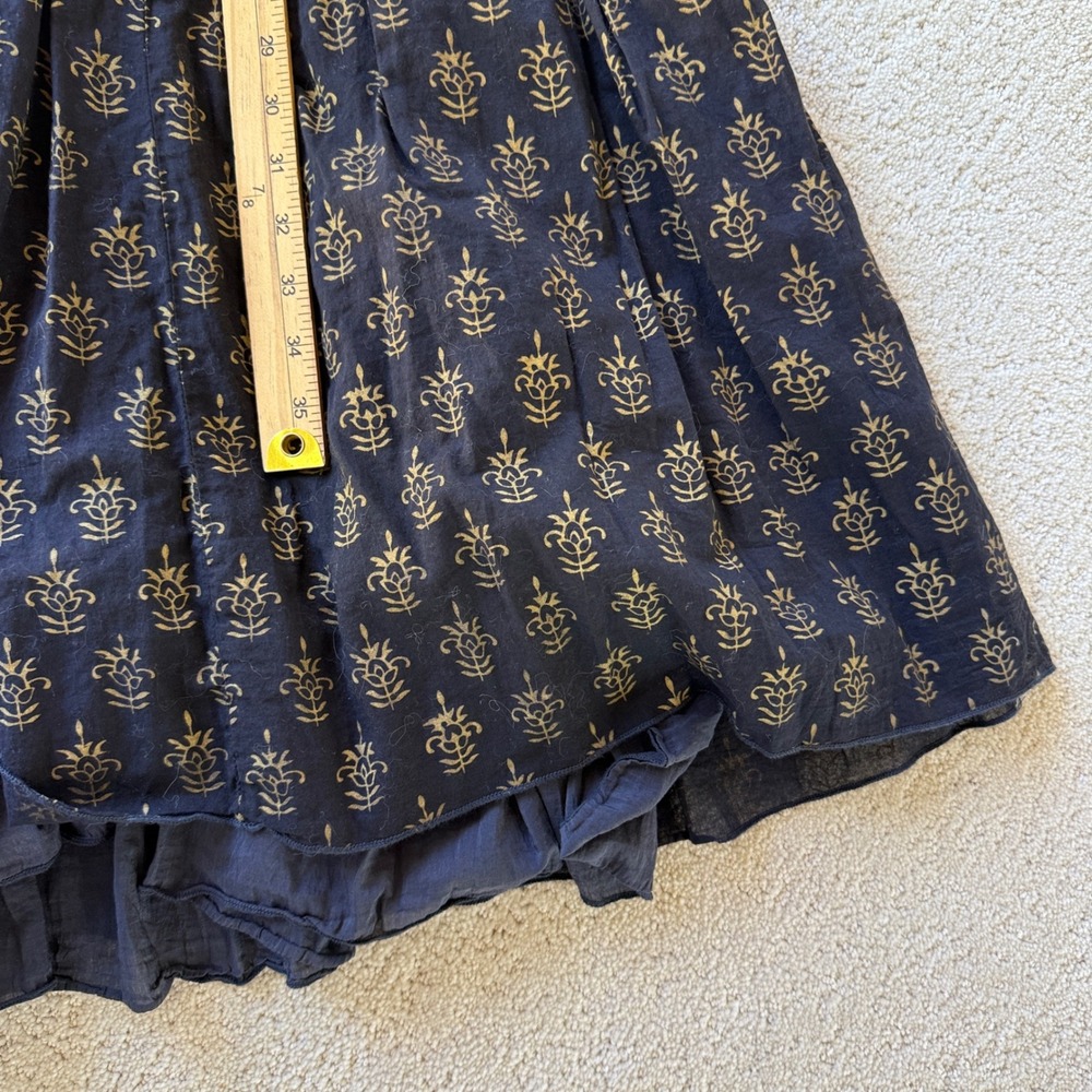 CP Shades Julia Dress Womens Small Navy Blue Gold Silk Cotton Block Print Midi - Picture 12 of 15